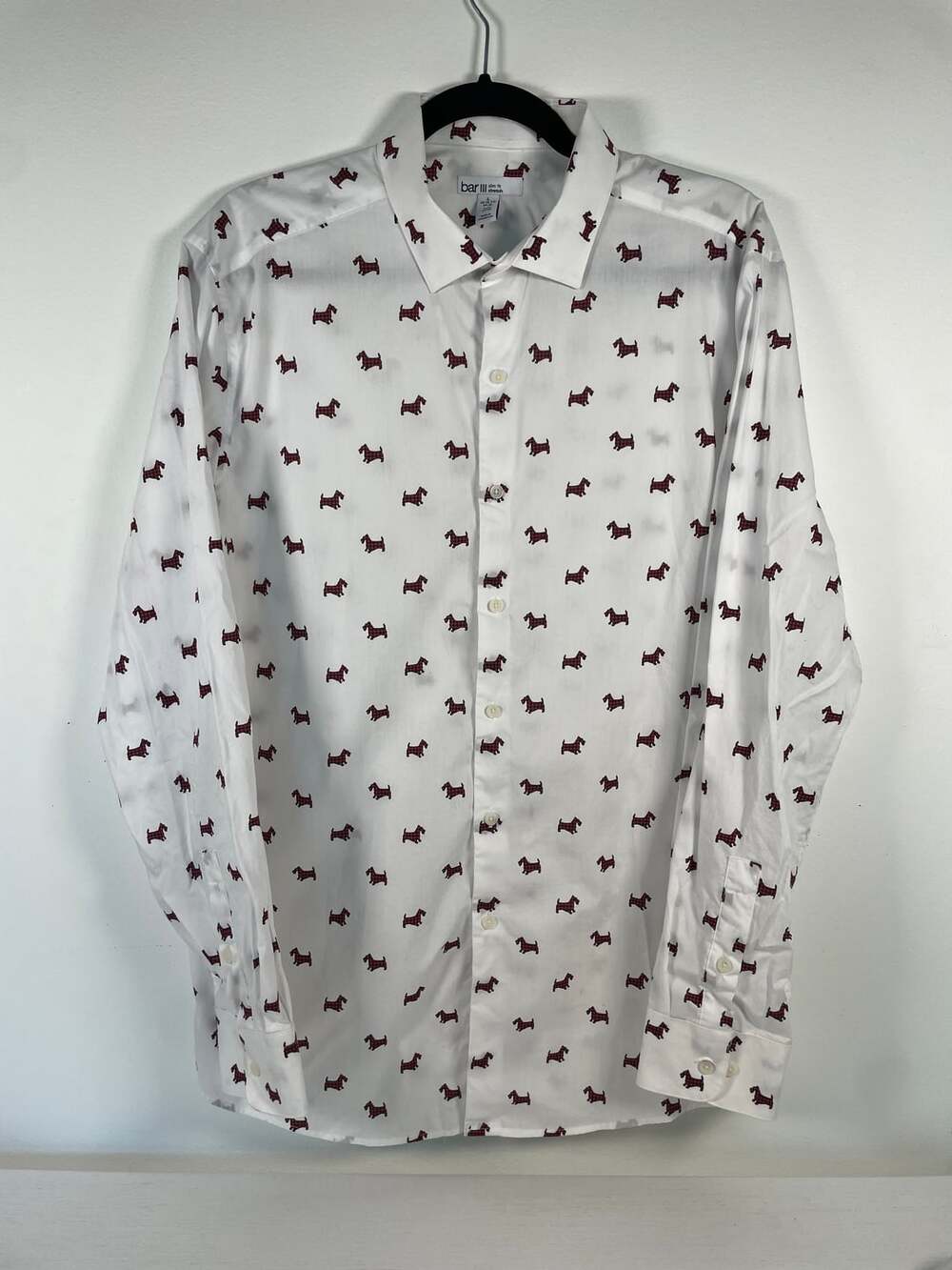 Bar III Men's Slim Fit Stretch Cotton Scottie Dog Shirt White Size L